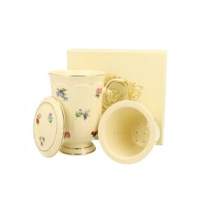 Porcelánový hrnček na čaj England so sitkom a viečkom, kvetinový motív, 450 ml