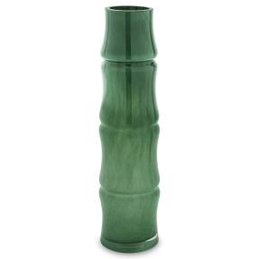 Zelená sklenená váza v tvare bambusu, výška 40 cm, dekorácia do moderného alebo prírodne ladeného interiéru.