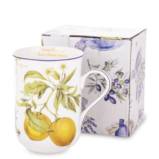 Porcelánový hrnček na čaj s motívom citrónov z kolekcie Queen Isabell, objem 350 ml