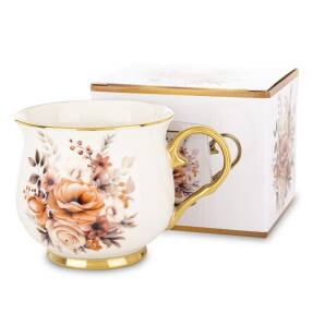 Porcelánový Hrnček Na Čaj S Kvetinovým Motívom A Zlatým Uškom – 430 ml