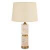 Kamenná stolová lampa z travertínu s béžovým tienidlom a zlatými detailmi, výška 57,5 cm