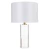 Elegantná stolová lampa so sklenenou základňou a krémovým tienidlom, výška 60 cm