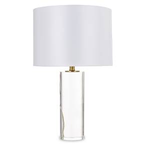 Elegantná stolová lampa so sklenenou základňou a krémovým tienidlom, výška 60 cm