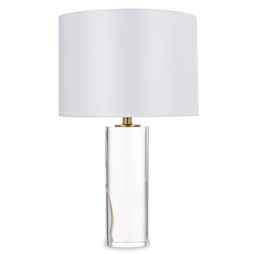 Elegantná stolová lampa so sklenenou základňou a krémovým tienidlom, výška 60 cm