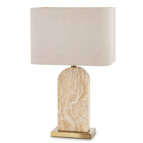 Luxusná stolová lampa z travertínu s béžovým tienidlom a zlatým podstavcom, výška 65,5 cm