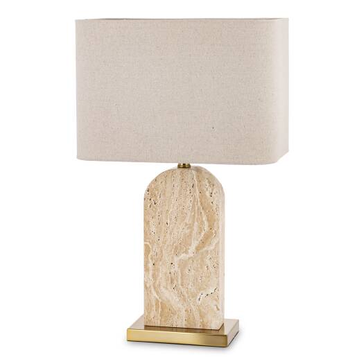 Luxusná stolová lampa z travertínu s béžovým tienidlom a zlatým podstavcom, výška 65,5 cm