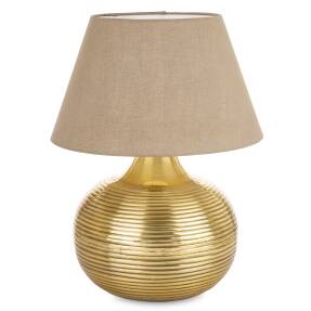 Zlatá Stolová Lampa S Rebrovanou Základňou A Béžovým Tienidlom