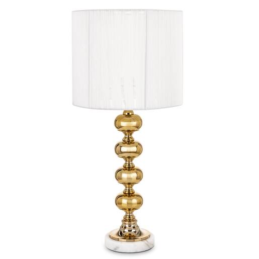 Zlatá stolová lampa s bielym tienidlom a lesklou podstavou, výška 64 cm