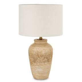 Kamenná stolová lampa z cementu s bielym tienidlom v tvare vázy, výška 61 cm