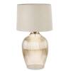 Stolová lampa s ryhovaným skleneným podstavcom v zlatej farbe a béžovým tienidlom, výška 70 cm, elegantný glamour štýl