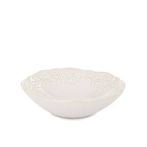 krémová porcelánová miska s reliéfnym kvetinovým vzorom