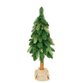 Umelý vianočný stromček na pníku, vysoký 80 cm, s realistickým zeleným ihličím a základňou v jutovom vreci,