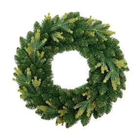 Zelený vianočný veniec Aura Green z hustého umelého ihličia, priemer 45 cm, na bielom pozadí.