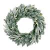 Zasnežený zeleno-biely vianočný veniec Aura Frost z umelého ihličia, priemer 45 cm, na bielom pozadí.