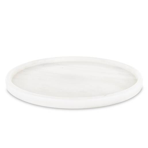 Okrúhly biely podnos z mramoru v minimalistickom štýle