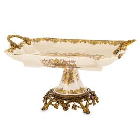 Zlatý keramický etažér Empire s bohatým ornamentom a kovovým podstavcom, 38 cm