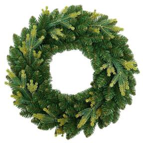 Zelený vianočný veniec Aura Green z umelého ihličia, priemer 55 cm, prirodzený vzhľad, na bielom pozadí.
